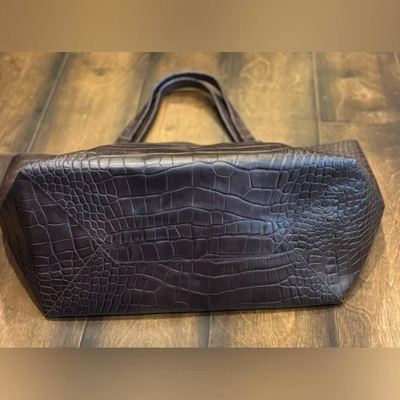 Kurt Geiger London Violet Croc Embossed Leather Tote Bags